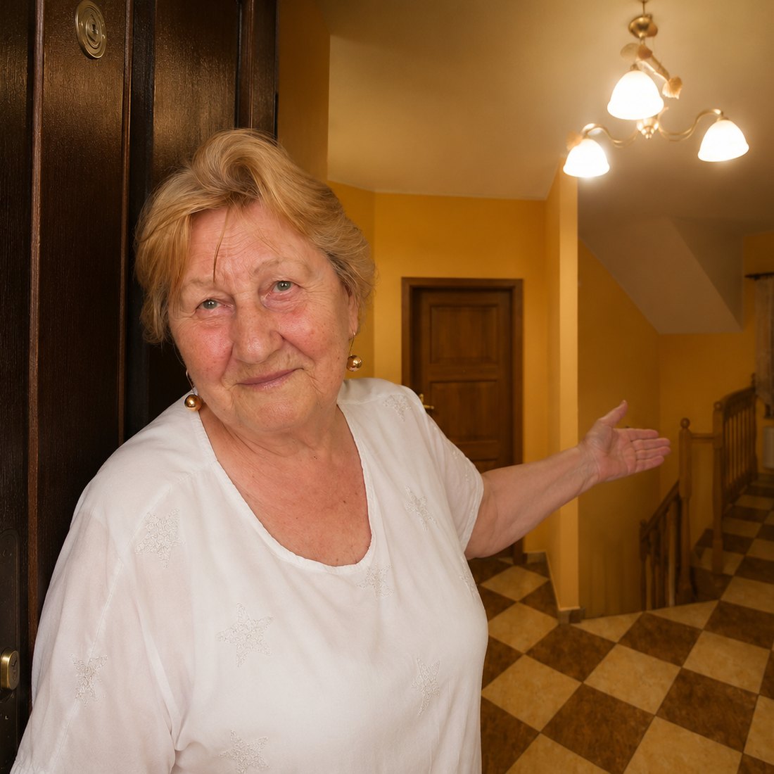 Gospodyni pensjonatu Górski Raj wita Gości w progu domu